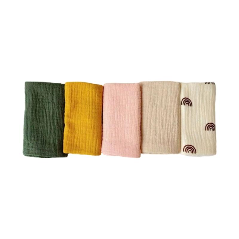 5Pcs Soft Breathable Cotton Baby Washcloths Newborns Bath Towel for Sensitive Skin Multi Use Burp Cloths 25x25cm