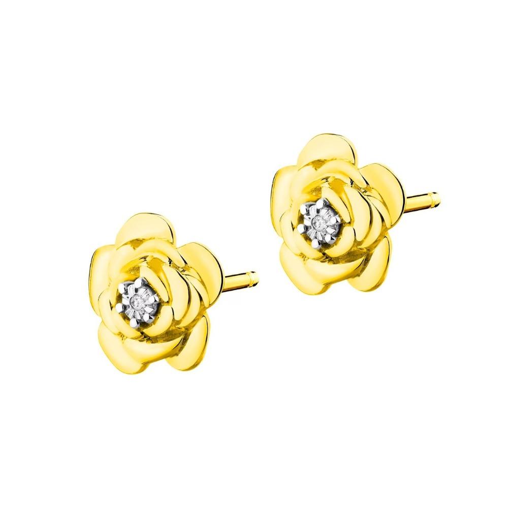 Rose Gold Flower and Diamond Stud Earrings, Fashionable and Beautiful