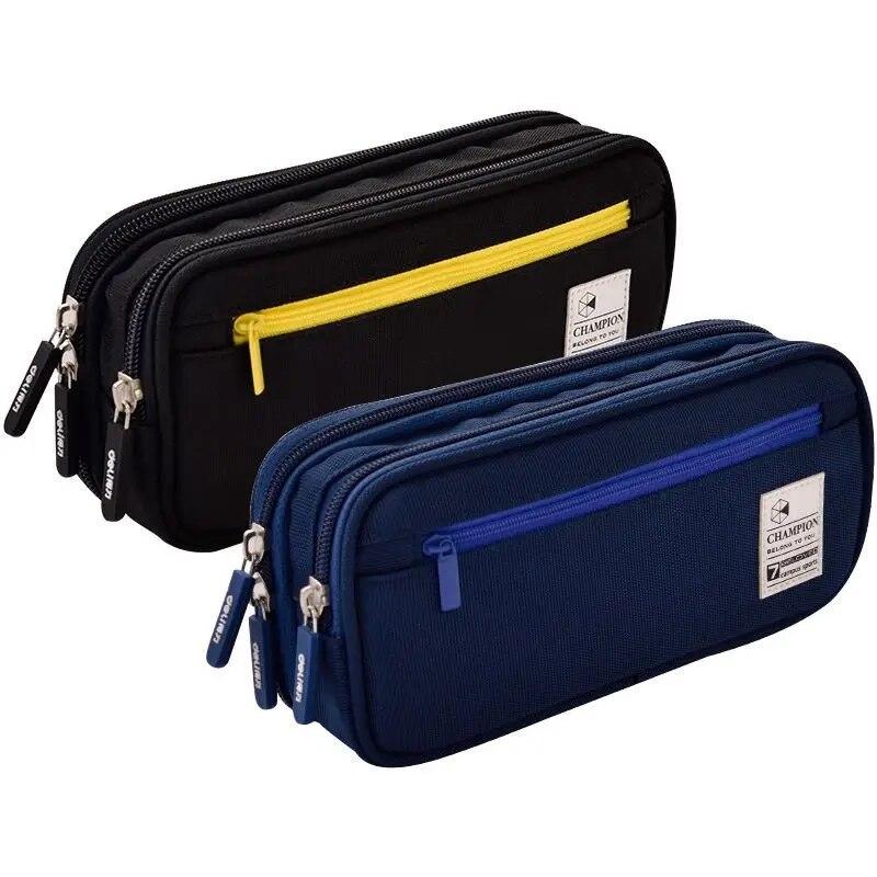 3 Colors Canvas Student Pencil Cases Large Capacity Multi-layers Organizer for Office Stationery Pencil Bags School Supplies