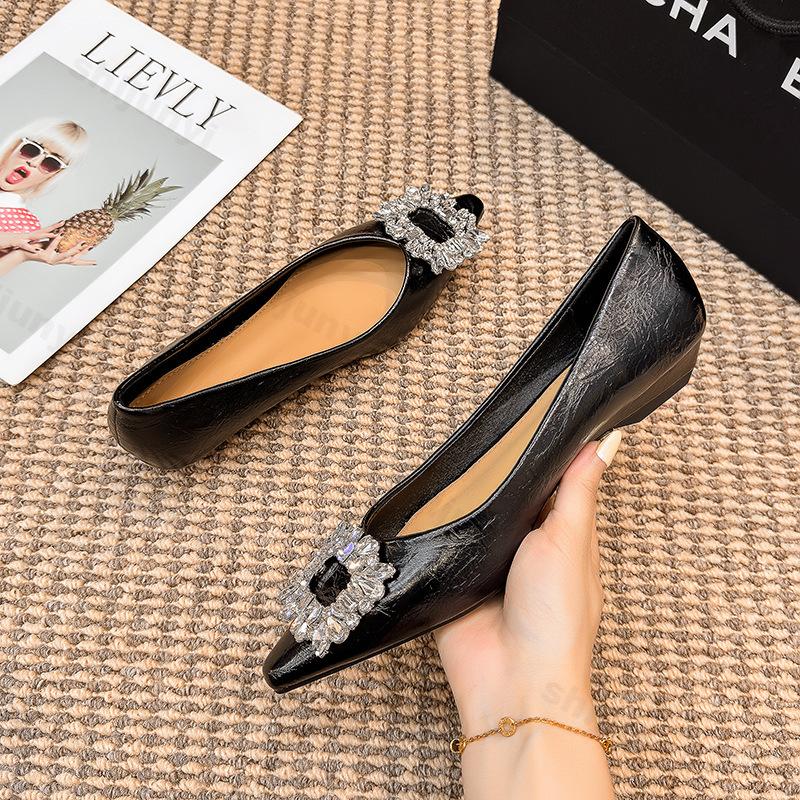 Woman Pointed Toe Ballerina Flats Leather Shoes Women Flats Non-slip Single Dress Shoes 2026 Autumn Fashion Banquet Casual Shoes