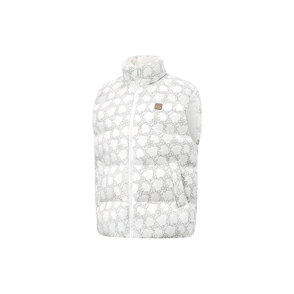 Li Ning Full Print Stand Collar Knitted Down Vest Women Vests Off-White AYMT074-7
