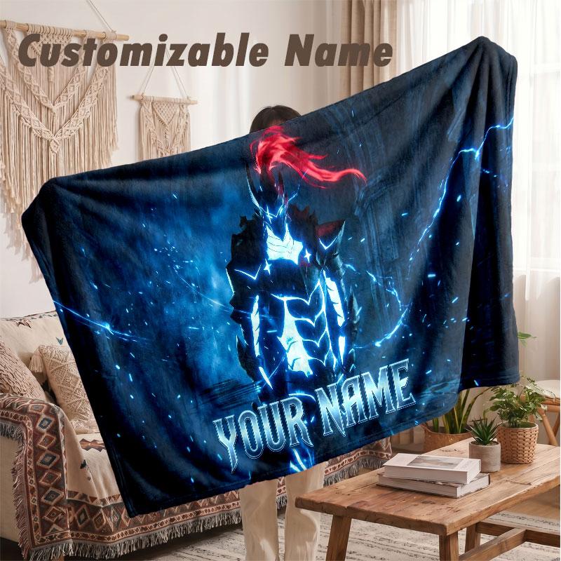 Custom Name Flannel Blanket,Solo Leveling Lightweight Warm Bed Blanket For Couch & Holiday Gift
