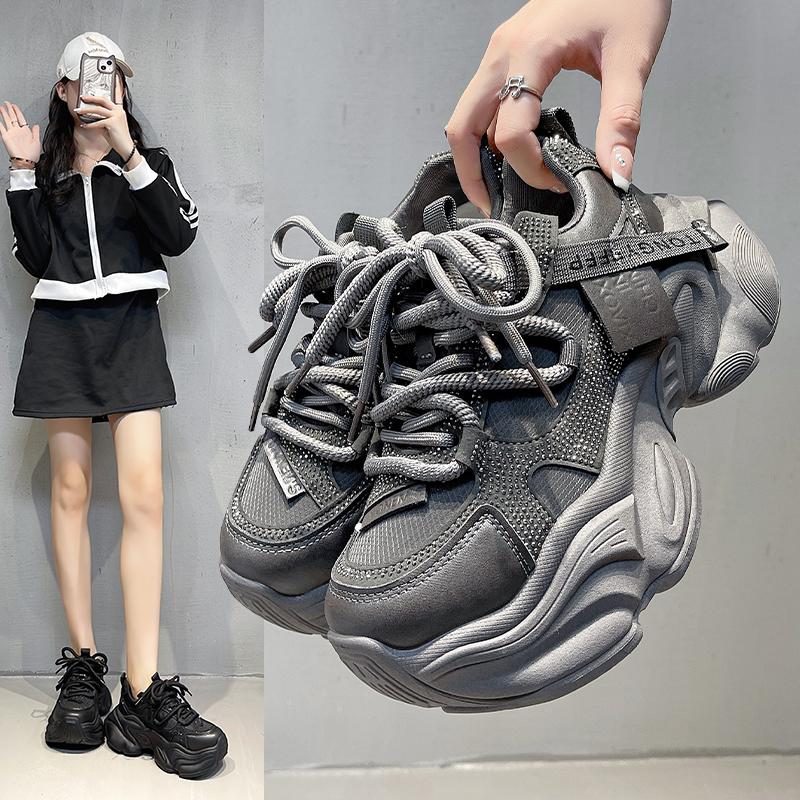 Fashion Chunky Sneakers Women's Thick Bottom Casual Shoes Lace Up Height Increase Ladies Platform Shoes Mesh Breathable Sneakers Fashion