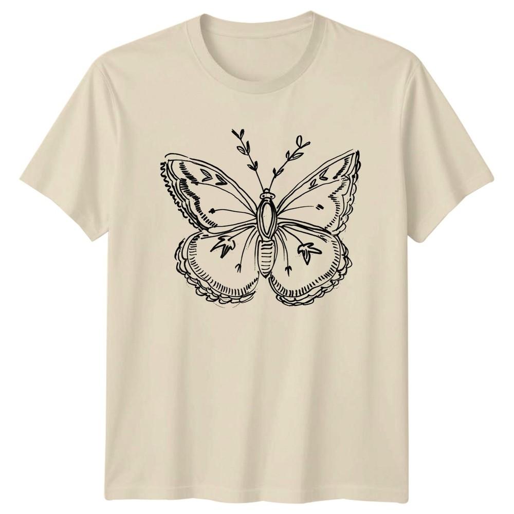 Detailed Botanical Sketch Butterfly Unisexs TShirt Nature Birthday Gift For Her