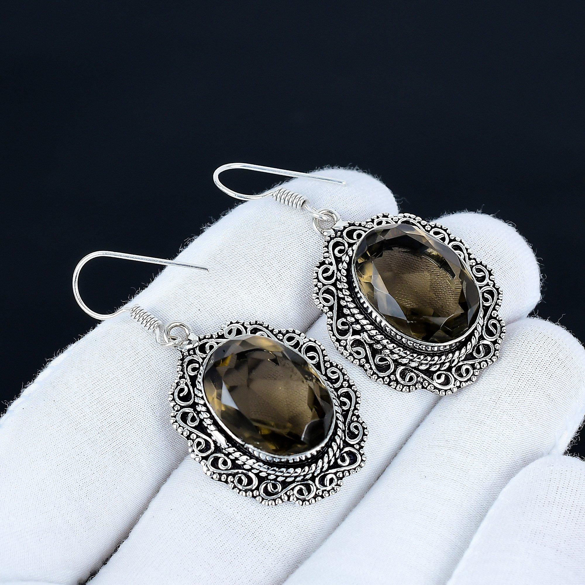 

Smoky Topaz Gemstone Earrings, 925 Sterling Silver Earrings, Handmade Silver Earrings For Gift, Smoky Topaz Dangle Drop Earrings For Birthday Gift 5 Cm