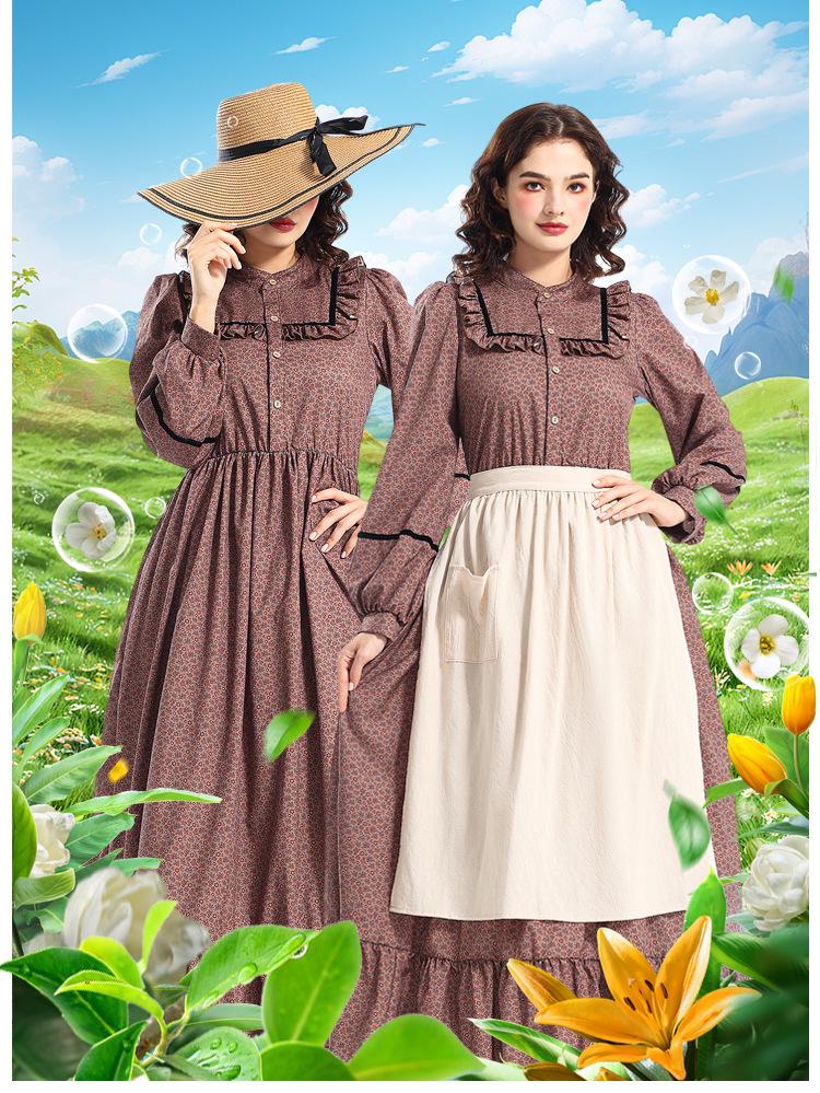 Prairie Colony Viktorianisches Blumenkleid – Halloween-Pionierkostüm