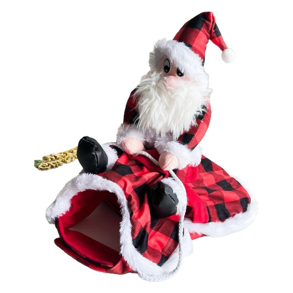 Santa Claus Cycling Pack Checkered White Beard Saddle Cycling Pet Christmas Clothes Christmas Puppy Clothes