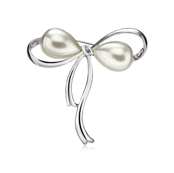 Versatile Pearl Bow Brooch Femininity Anti-Light Retro Corsage Accessories Cardigan Buckle Clothing