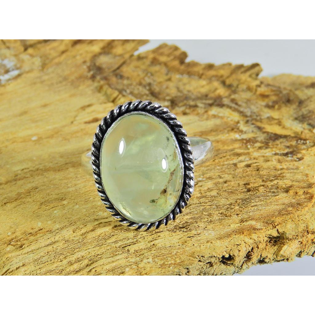 Natural Prehnite 925 Solid Sterling Silver Ring Size US-8.5 PG-57