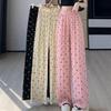 Women's Summer High-Waisted Bow Print Wide-Leg Ice Silk Pants
