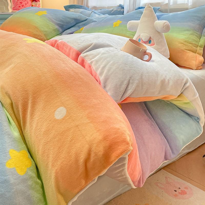 Thickened Milk Fleece Four-Piece Set Cartoon Coral Fleece Quilt Cover Fleece Bedding Flannel Sheets