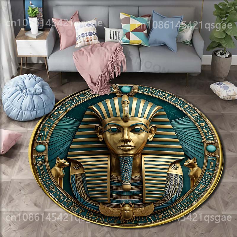 15 Sizes Ancient Egyptian Elemental Scepter Print Round Carpet Rug for Living Room Bedroom Table Chair Sofa Decorative Mat Gifts