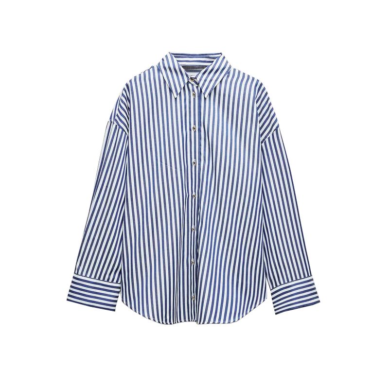 

Fall and Winter New Women s Clothing Regular Basic All-Matching Stripes Loose Long Sleeves Lapel Casual Shirt 2157242 Stripes L