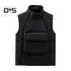 Men Down Waistcoat Stand Collar Sleeveless Oblique Zipper Closure Vest Coat with Front Pockets Solid Color Cotton Coat
