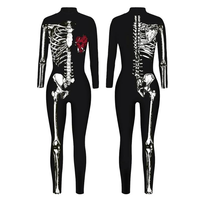 

Сексуальные боди для вечеринки на Хэллоуин с белым костяным узором и 3D-принтом, женский длинный рукав, новый комбинезон для косплея 2024 года XL