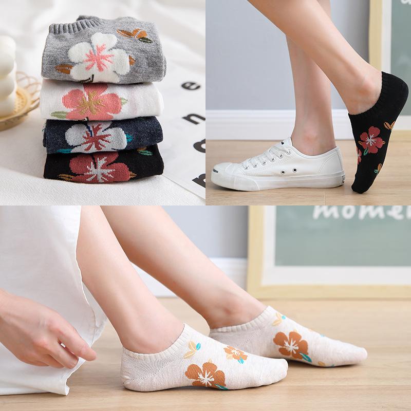 5/10 Pairs Women Flower Pattern Invisible Socks Spring Summer Sweat Absorbing Breathable Soft Comfortable Knitted Casual Socks