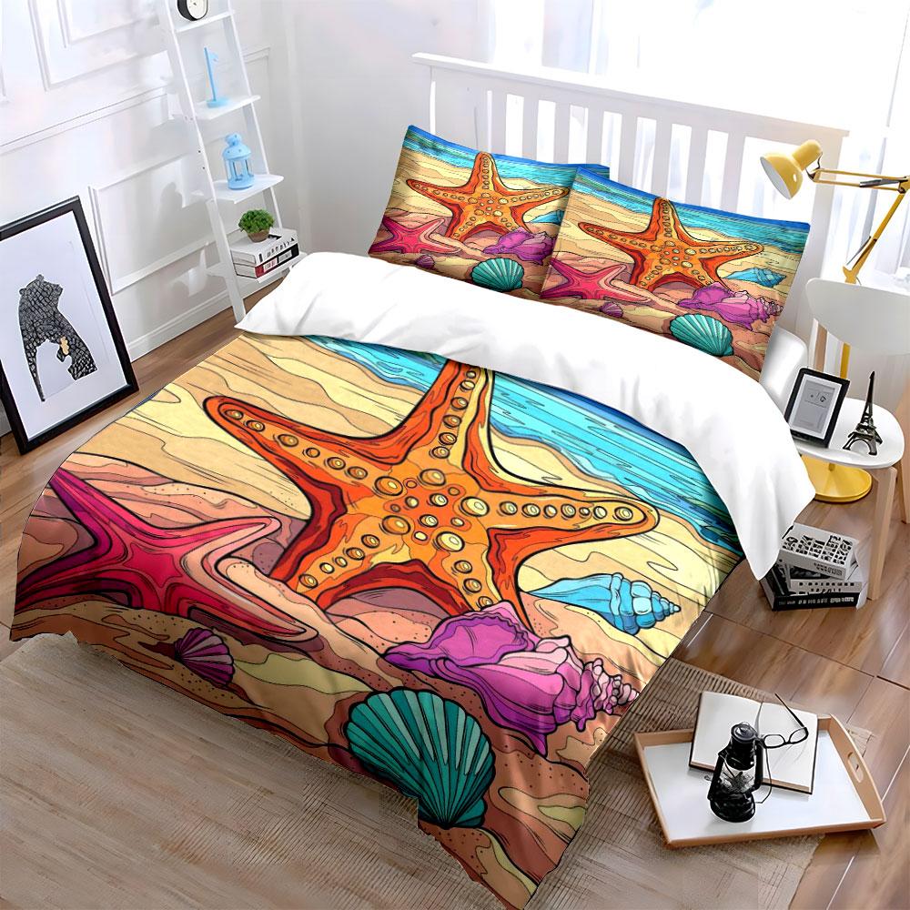 Starfish and seashell design. Bedding sets Duvet cover sets Duvet covers Pillowcases(1*Duvet Cover 2*Pillowcases without duvet insert)