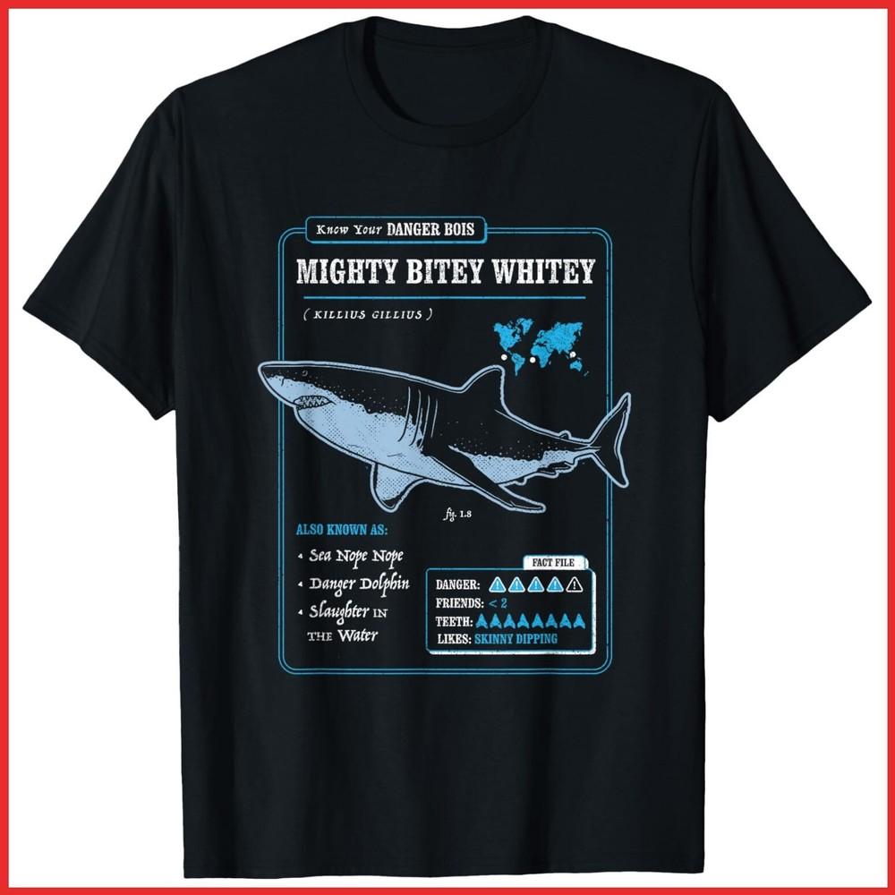 Mighty Bitey Whitey AKA Great White Shark Black Cotton T-Shirt Unisex T-Shirt M