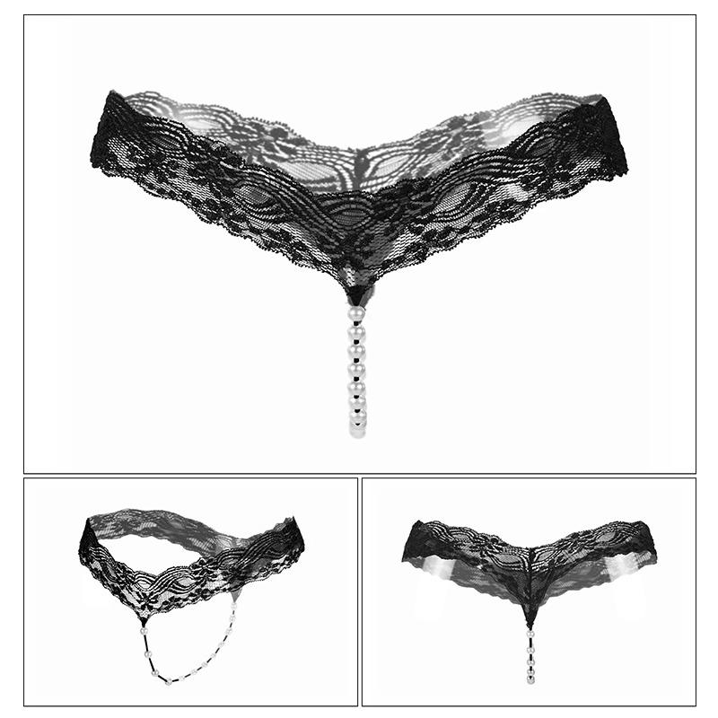 Sexy String-Spitzenunterwäsche für Frauen Ikule Back Bow Höschen G-String T-Back Tanga mit Perlen Höschen K107