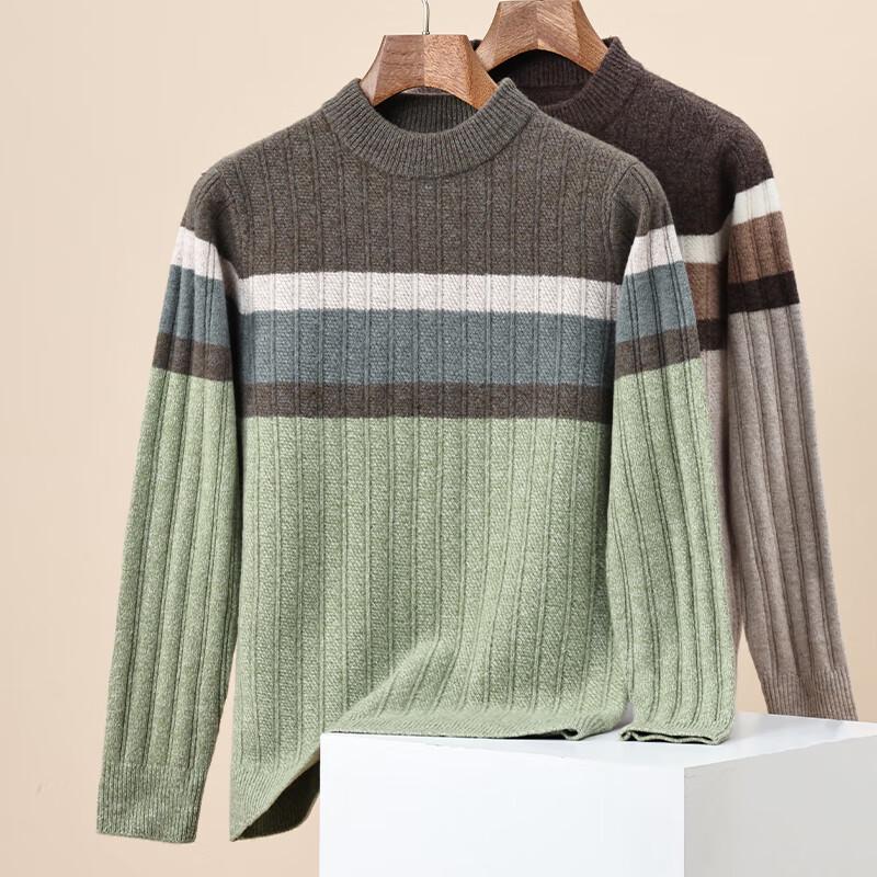 Hengyuanxiang Men's 100% Wool Thickened Crew Neck Sweater