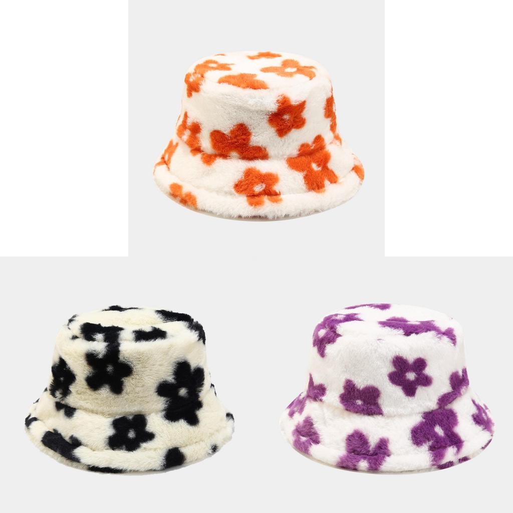 Plush Flower Embroidered Fisherman Hat With Wide Brim For Outdoor Winter And Spring Use