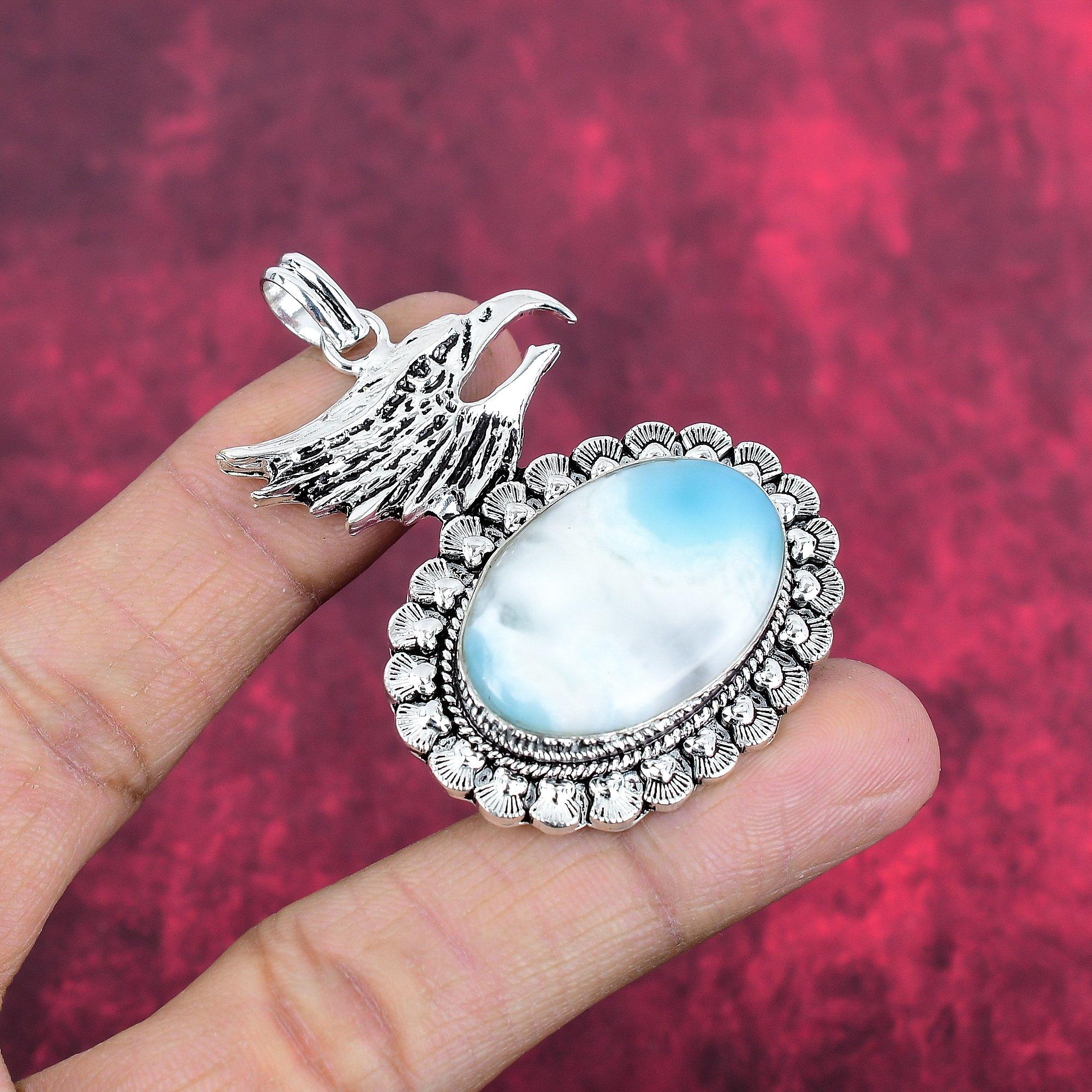 

Подвеска с драгоценным камнем Ларимар, кулон из цельного серебра 925 пробы, ювелирное изделие ручной работы, кулон с камнем по дате рождения, подарок для него 2.36 Inches синий