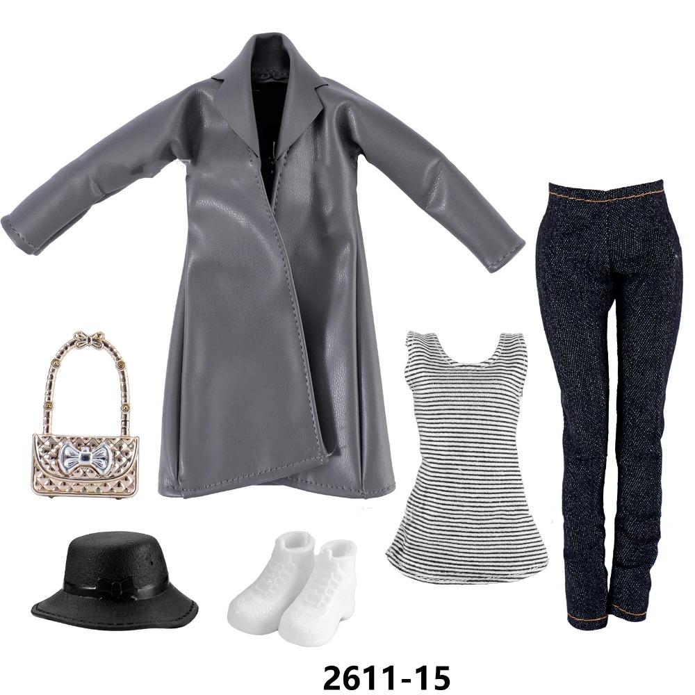 30cm Doll Clothes Fashion Luxury Fur Collar Waist Leather Trench Coat Jacket Pants Skirt Set For 1/6 Supermodel Doll Accessories