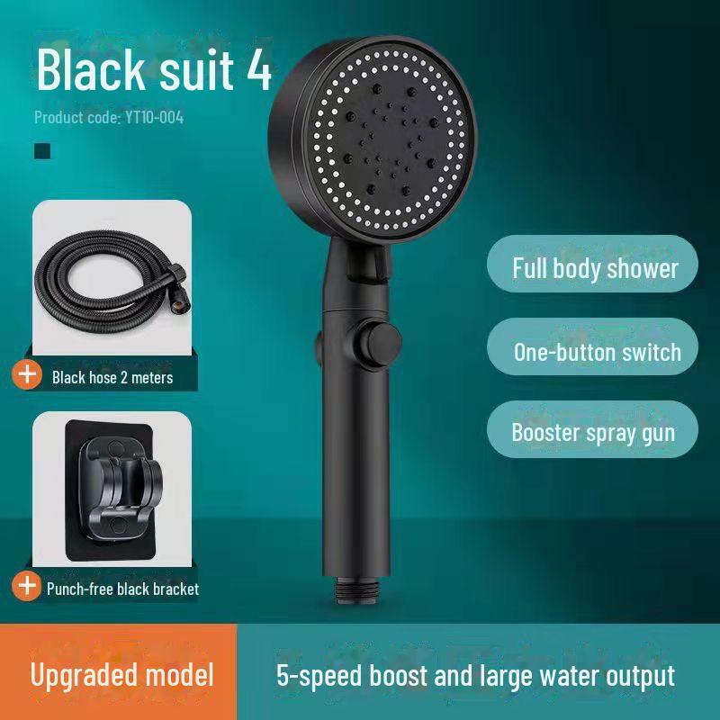 Matná černá multifunkční ruční sprchová hlavice Booster s 5 rychlostmi