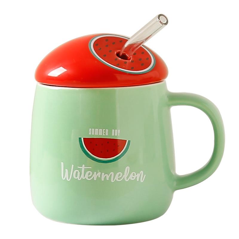 Creative Mugs Ins Fresh Fruit Ceramic Cups Office Home Large Capacity Straw Cups  Souvenir Cups