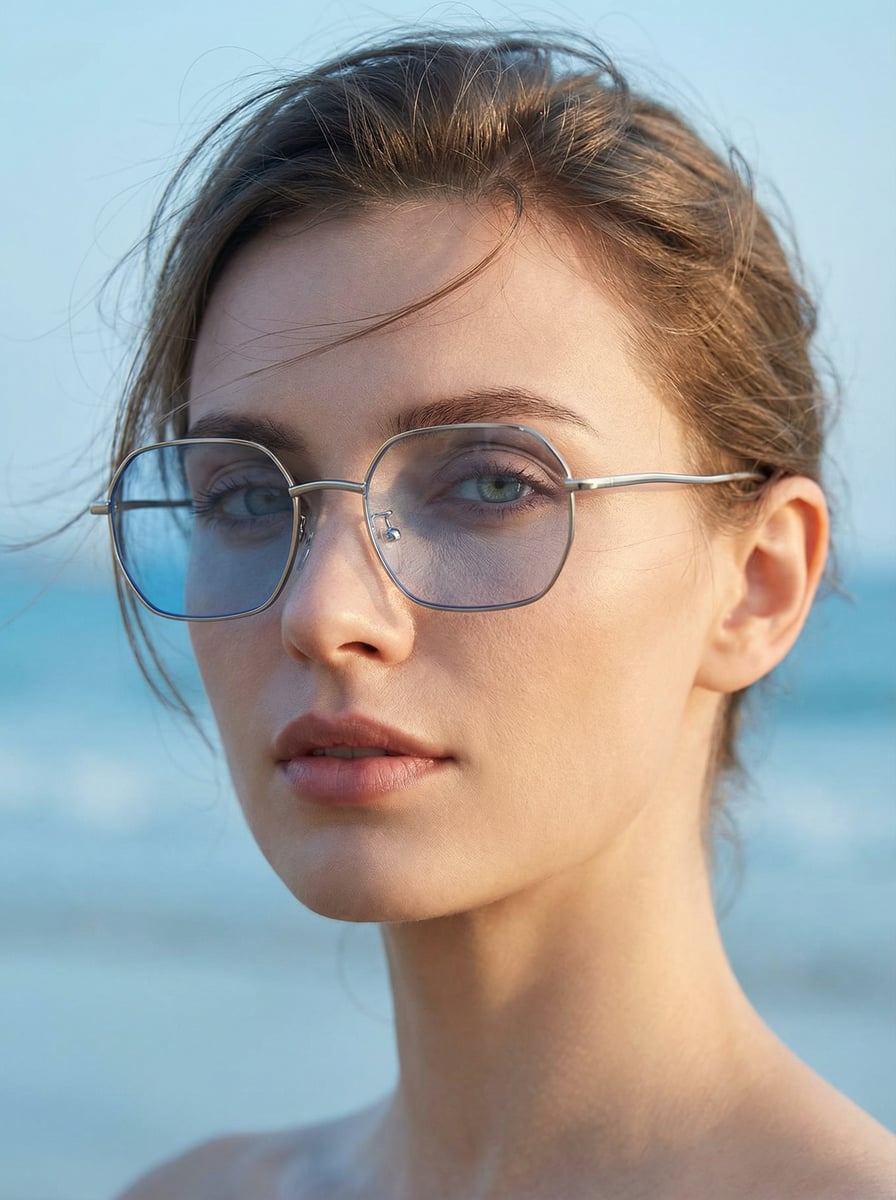 

Vintage elegant metal full-frame polygonal glasses, stylish and perfect for daily commuting, outfit photos, and beach vacations синий