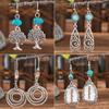Bohemian Turquoise Dangle Earrings Vintage Silver Tree Of Life Teardrop Spiral Ethnic Drop Earrings For Women Jewelry