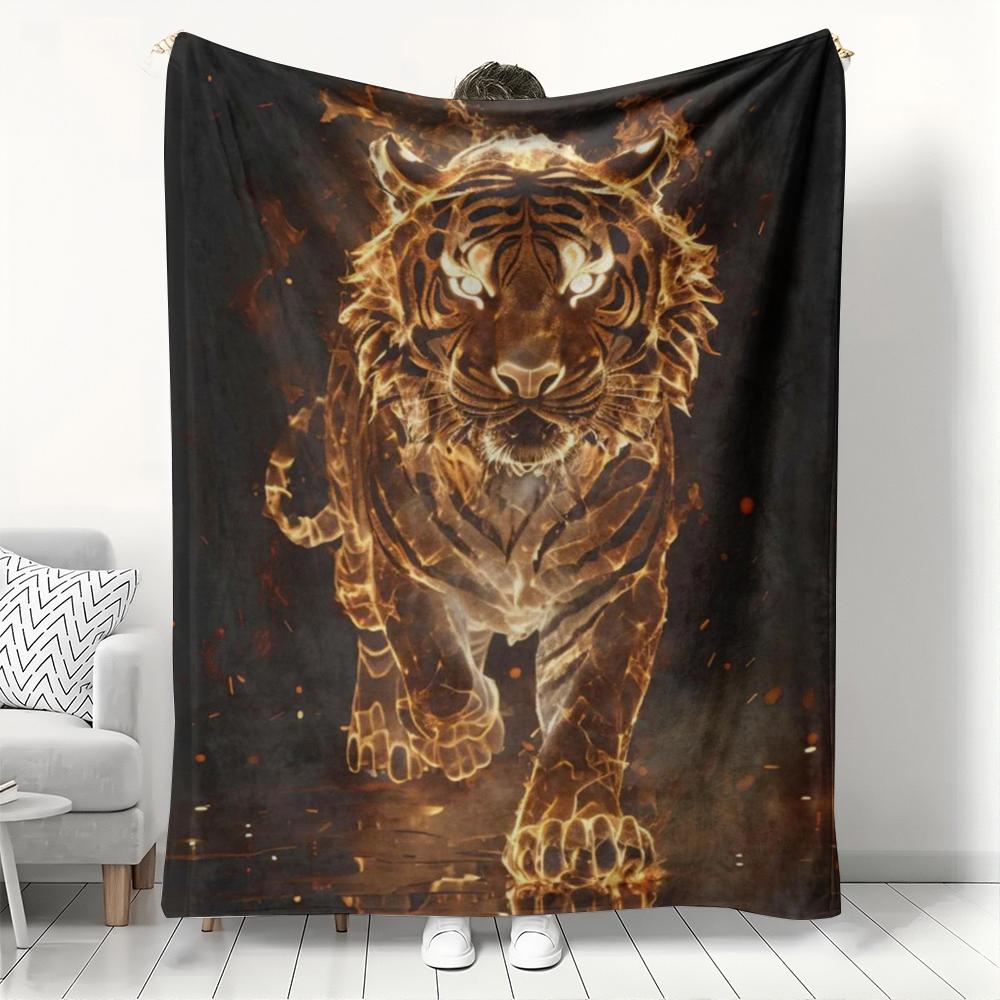 

Fiery Golden Tiger Pattern Flannel printed blanket suitable for all seasons suitable for living room office sofa and travel 75x100cm