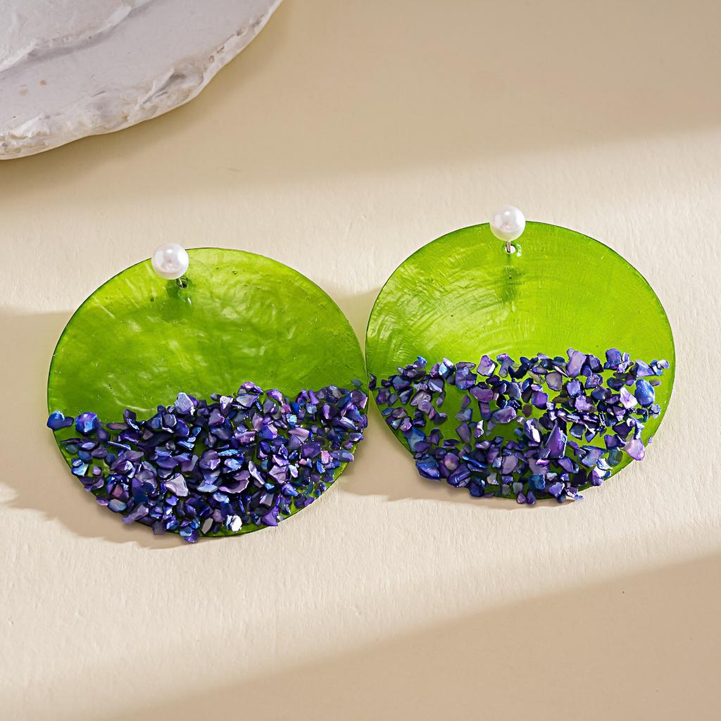 European and American Silver Needle Shell Round Resin Flower Stud Earrings Summer Small Fresh Earrings Niche Color Agent Dry Earrings