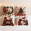 4 Pieces 18x18 Inch Winter Christmas Pillowcase Decor Linen Plush Cartoon Snowman Printed Pillow Cover Christmas Decoration