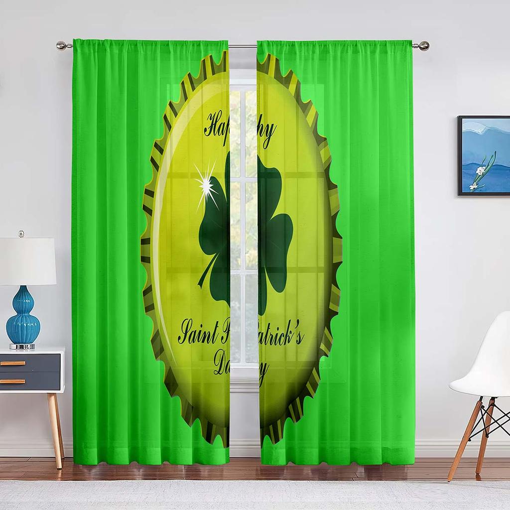Tüllvorhang mit grünem Kleeblatt „Happy St. Patrick's Day“ für Schlafzimmer, Fenstervorhang, Luxusdekoration, Wohnzimmer, transparenter Vorhang