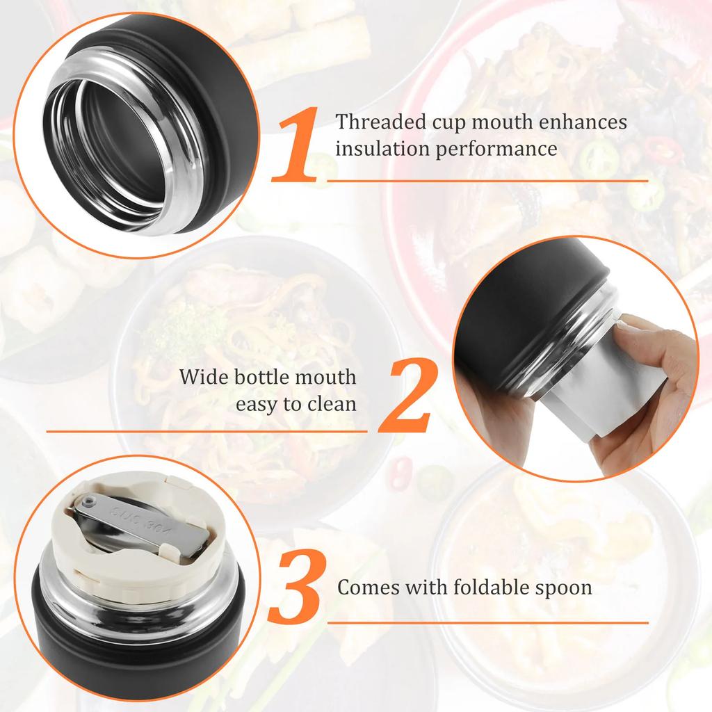 500ml Vacuum Insulat Food Jar Stainless Steel Lunch Box with Spoon Thermal Food Container Vacum Insulat Cup Leak Proof Bento Box