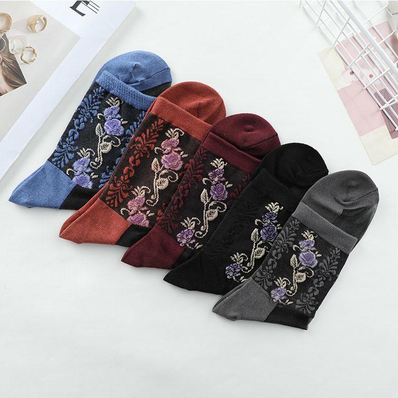 5 Pairs of Four Season Thin Cotton Bottom High Tube Crystal Glass Fiber Adult Women's Socks