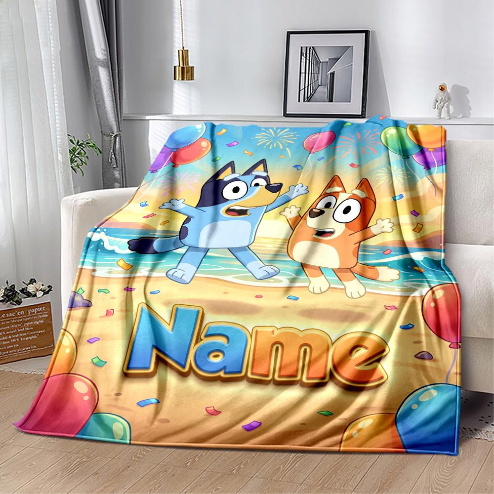 Bluey Cat Adventure Customize Your Name Blanket Throw Personalized Blanket Warmthful Decor for Bed Bedding Home Decor Picnics Four Seasons Multipurpos