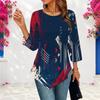 Womens Plus Size Loose Three Quarter Sleeve Blouse Pointed Hem Stylish Casual Top For Ladies Daily Outfit