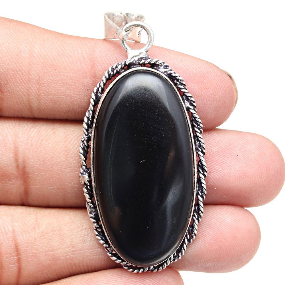 Pandantiv Piatră Prețioasă Spinal Negru Cadou Handmade Pentru Ea Bijuterii Argint 2.25"