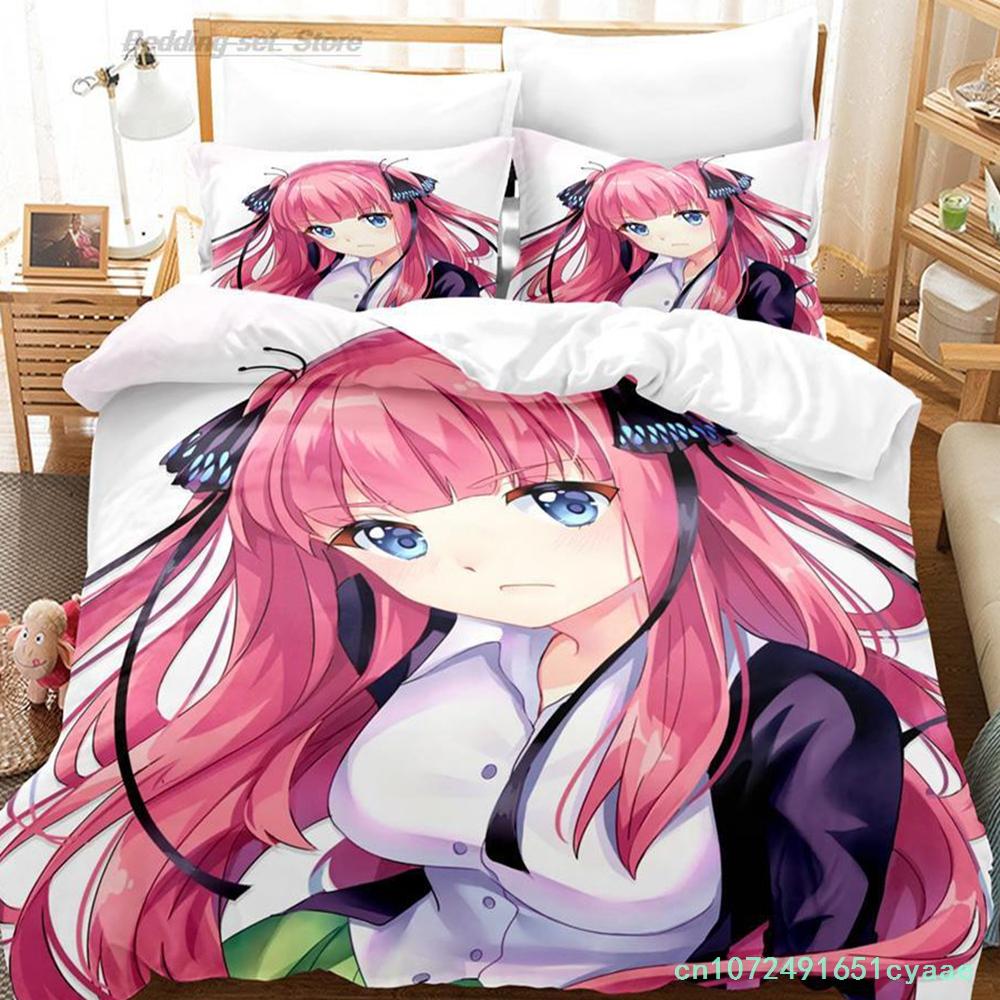 Pościel The Quintessential Quintuplets Pojedyncza Bliźniacza Pełna Queen King Size Zestaw Pościeli Aldult Kid Sypialnia Zestawy Poszwy na Kołdrę 3D Anime