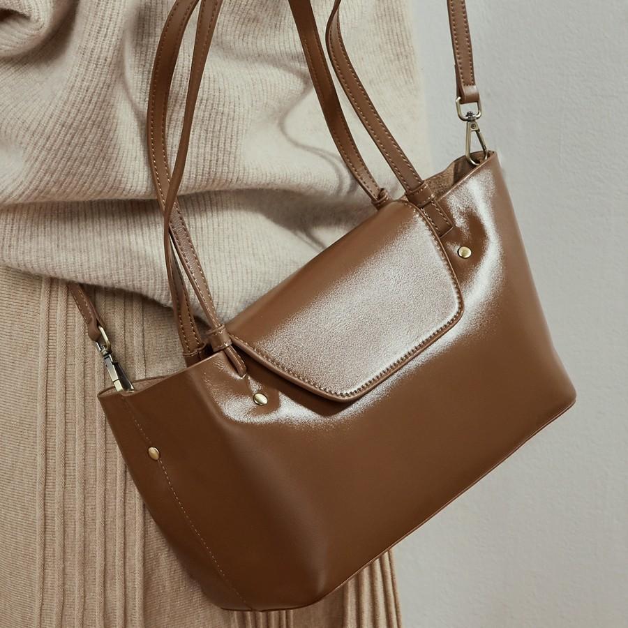 Cross-border genuine leather women's handbag, vintage and elegant Boston bag, women's vegetable-tanned leather shoulder bag, ladies' crossbody bag
