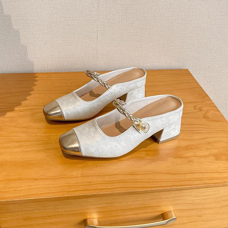 

5lm Mary Jane bag head half slippers women s summer wear new small size inner height increase cool slippers with skirt 33 39