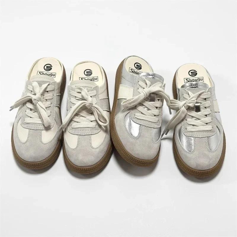 2024 Autumn New Retro Bao-head Half Slippers Women Wear A Slip-on Lazy Heelless Flat Slippers Woman Shoes