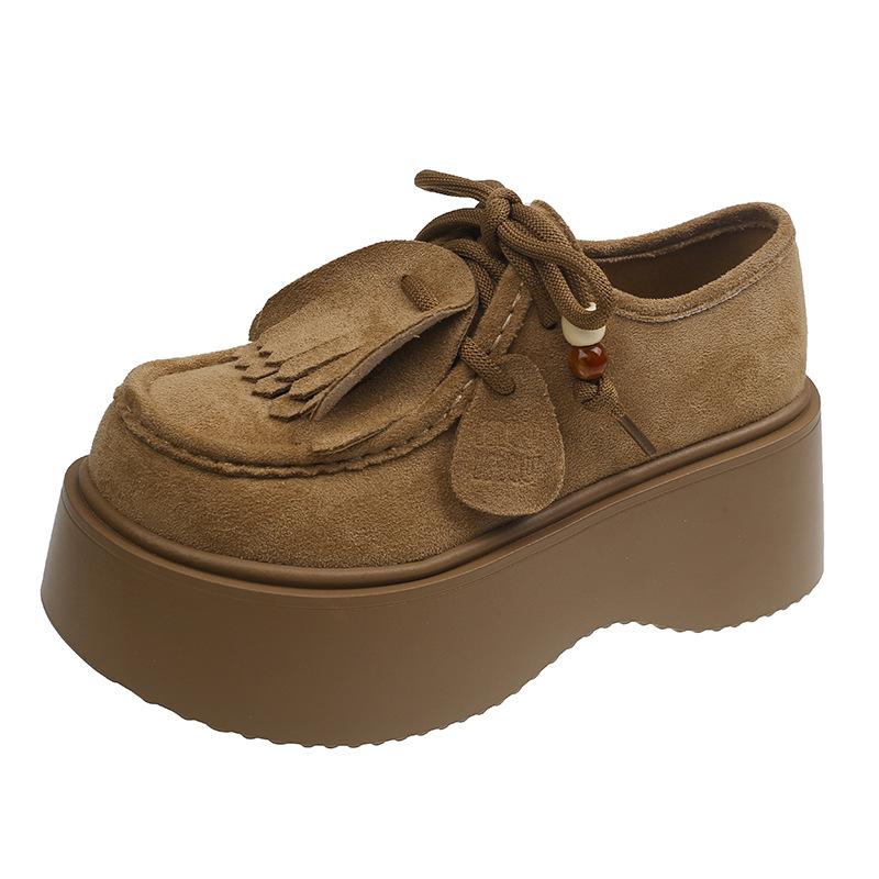 

Ethnic style shallow mouth thick sole matte single shoes women s 2025 autumn new tassel beaded lace casual loafer single shoes 40 хакі