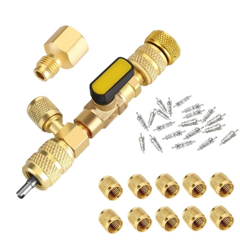 Strumento Rimozione e Installazione Adattatore Strumento di Rimozione Adattatore Condizionatore d'Aria con Doppia Dimensione Porta 1/4 5/16 per R22 R134A R410 R32