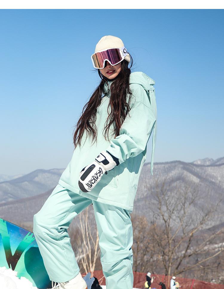 Unisex Winter Waterproof Rabbit Ear Ski Suit: Silver Fox Fleece One-Piece Plus Size Windproof Jacket