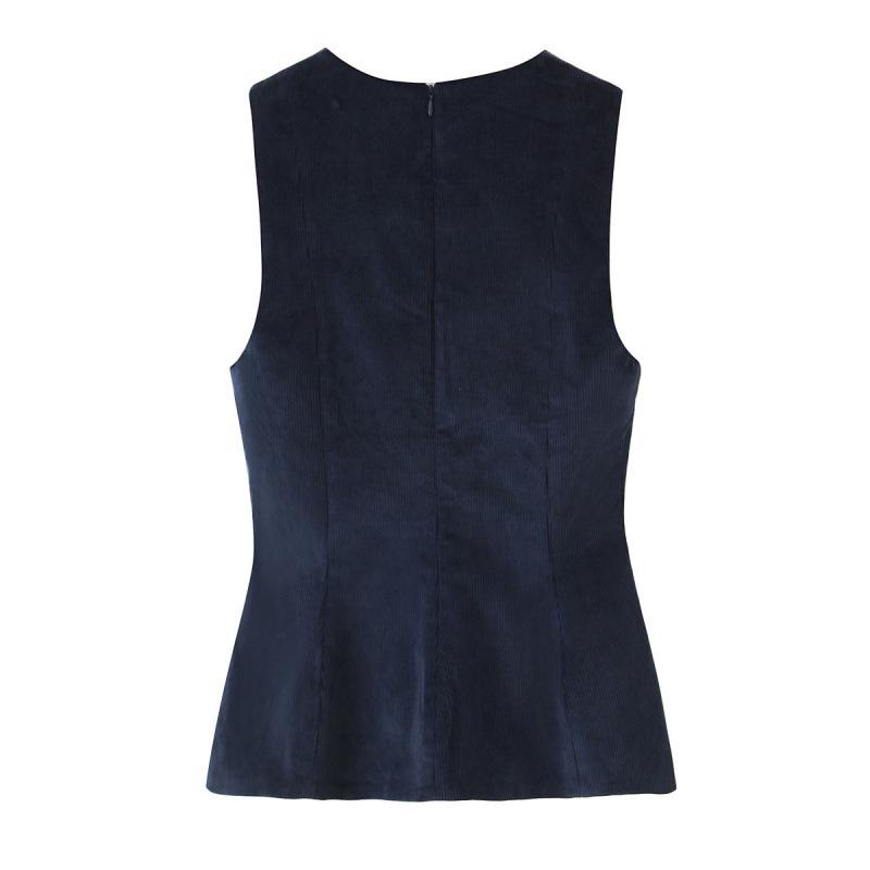 European & American Style Women's V-Neck Corduroy Top & A-Line Mini Skirt Set 