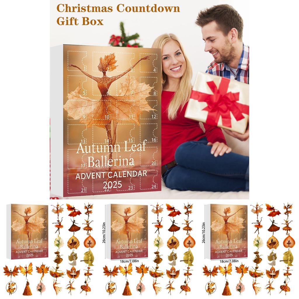Świąteczny 24-dniowy Kalendarz Adwentowy z Dziewczyną z Liściem Klonowym i Motywem Baletowym Akrylowa Świąteczna Niespodzianka