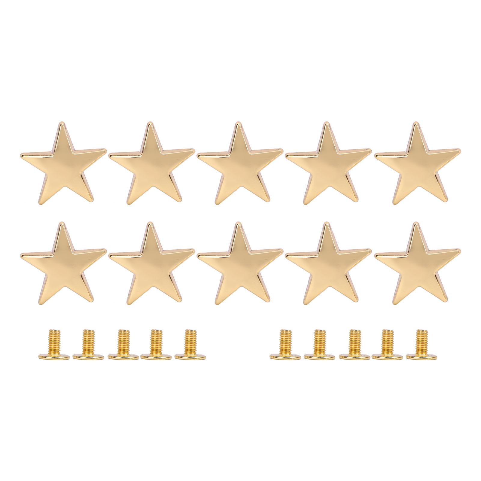 

10 Pcs Metal Star Rivets 20mm High Glossy Zinc Alloy Star Rivets with 7mm PH Screws for Clothing Shoes Jackets Gold